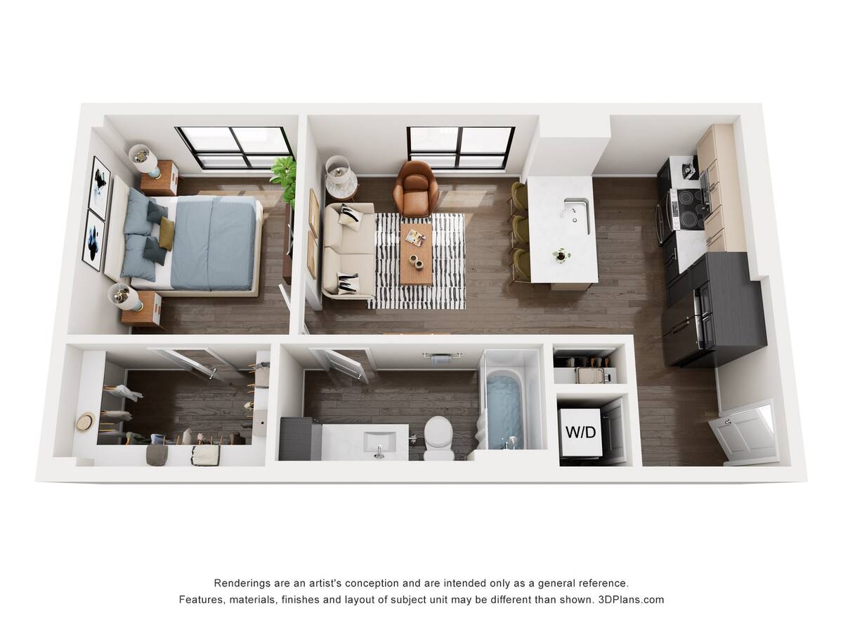 Floorplan diagram for Thoreau, showing 1 bedroom