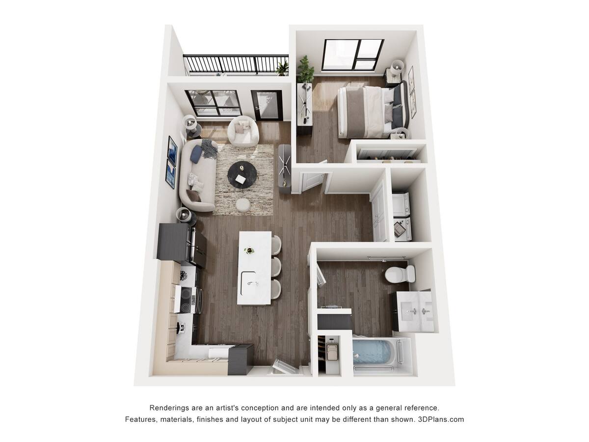 Floorplan diagram for Fitzgerald, showing 1 bedroom