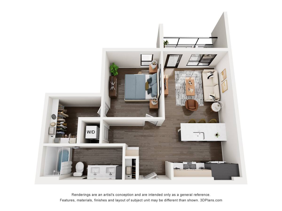 Floorplan diagram for Hemingway, showing 1 bedroom