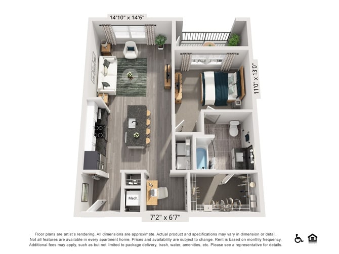 Diagram denah lantai untuk A4HC, yang menunjukkan 1 kamar tidur