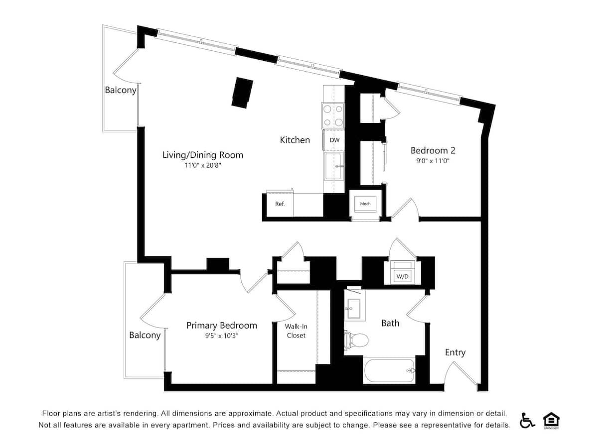 Floorplan diagram for Canyon B50, showing 2 bedroom
