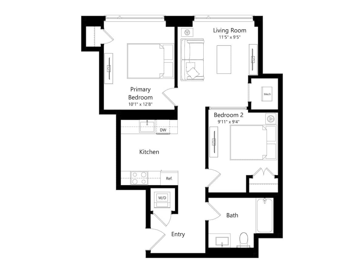 Floorplan diagram for Verde B1, showing 2 bedroom