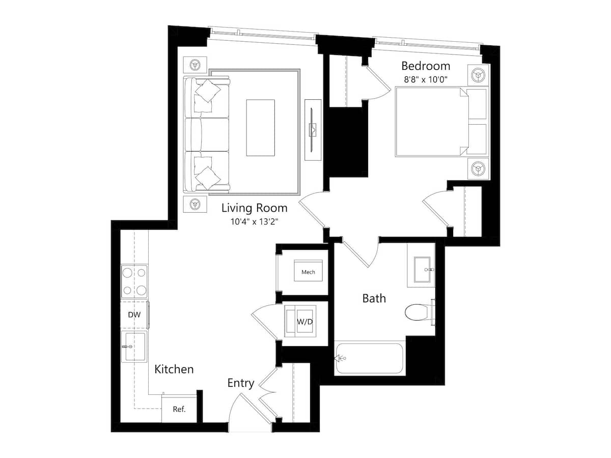 Floorplan diagram for Verde A12, showing 1 bedroom