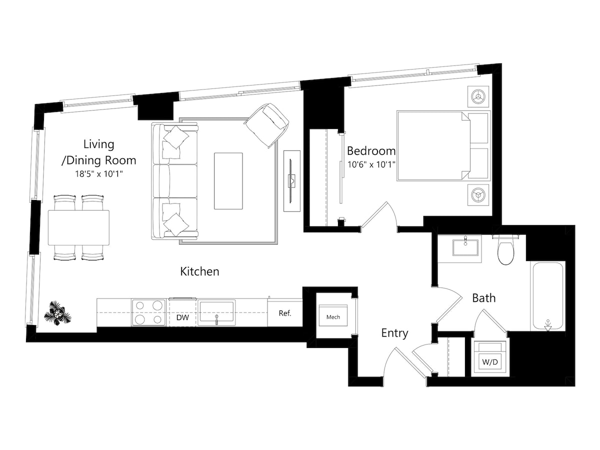 Floorplan diagram for Verde A16, showing 寝室：1