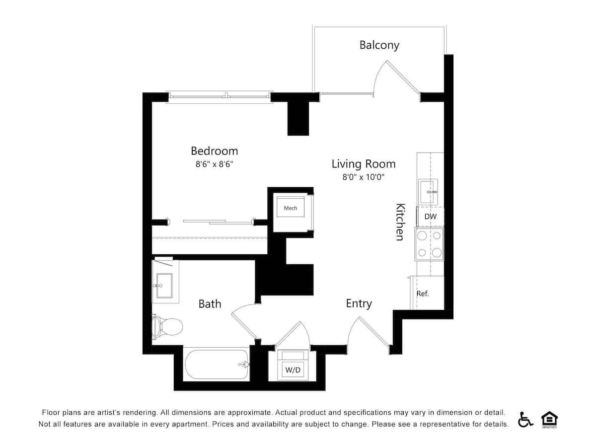 Floorplan diagram for Canyon A3, showing 1 bedroom