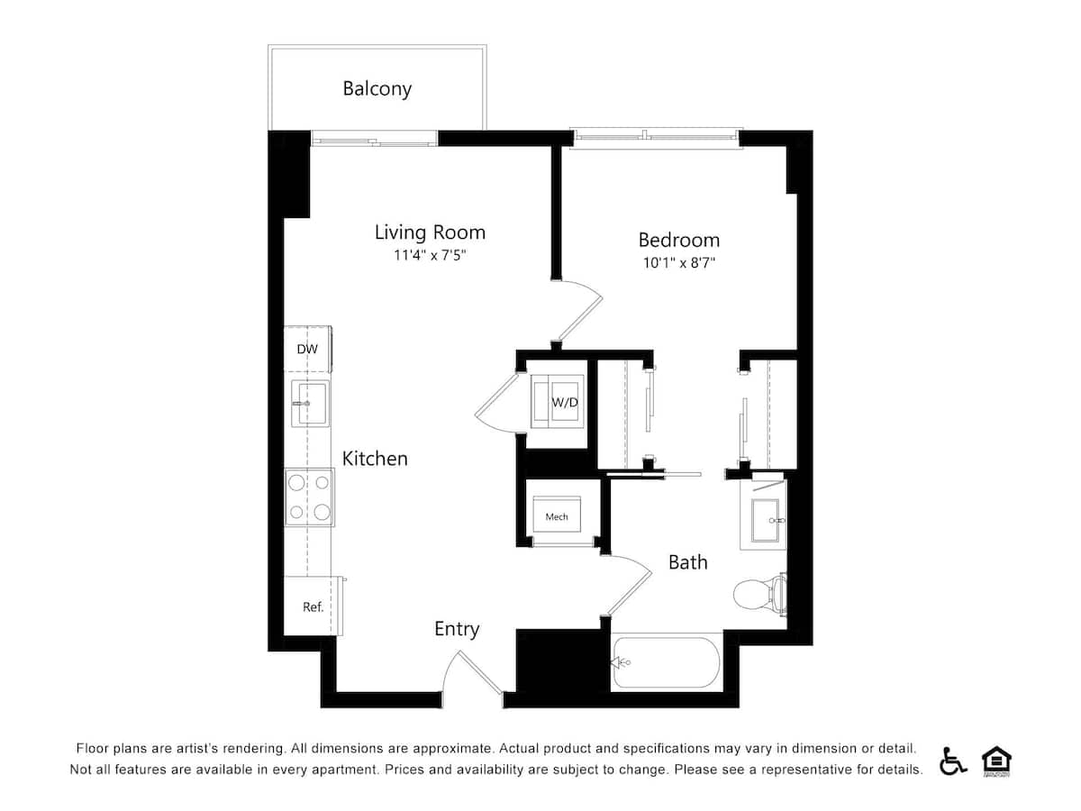 Floorplan diagram for Canyon A6, showing 1 bedroom