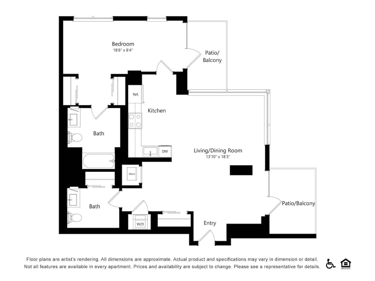 Floorplan diagram for Canyon A49, showing 1 bedroom