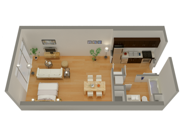 Floorplan diagram for E2.1, showing Studio