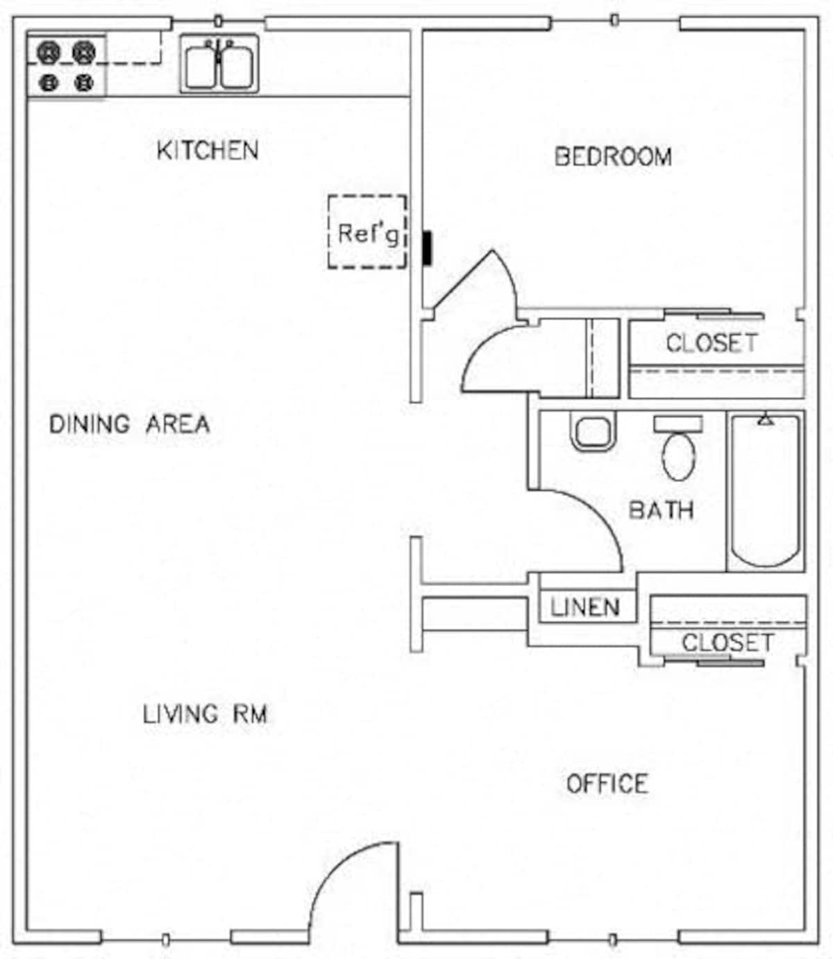 Floorplan diagram for 1 Bedroom 1 Bathroom, showing 1 bedroom