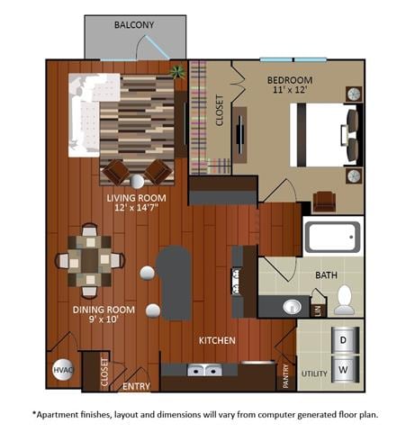 Floorplan diagram for A1, showing 1 bedroom
