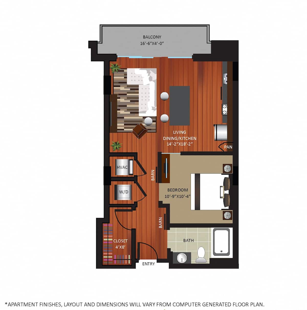 Floorplan diagram for A1, showing 1 bedroom