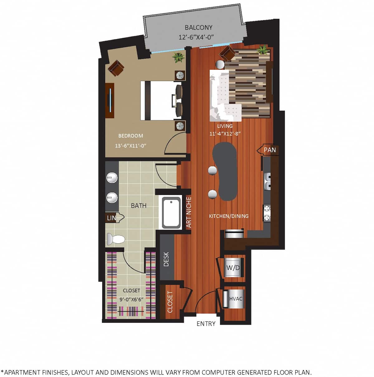 Floorplan diagram for A6, showing 1 bedroom