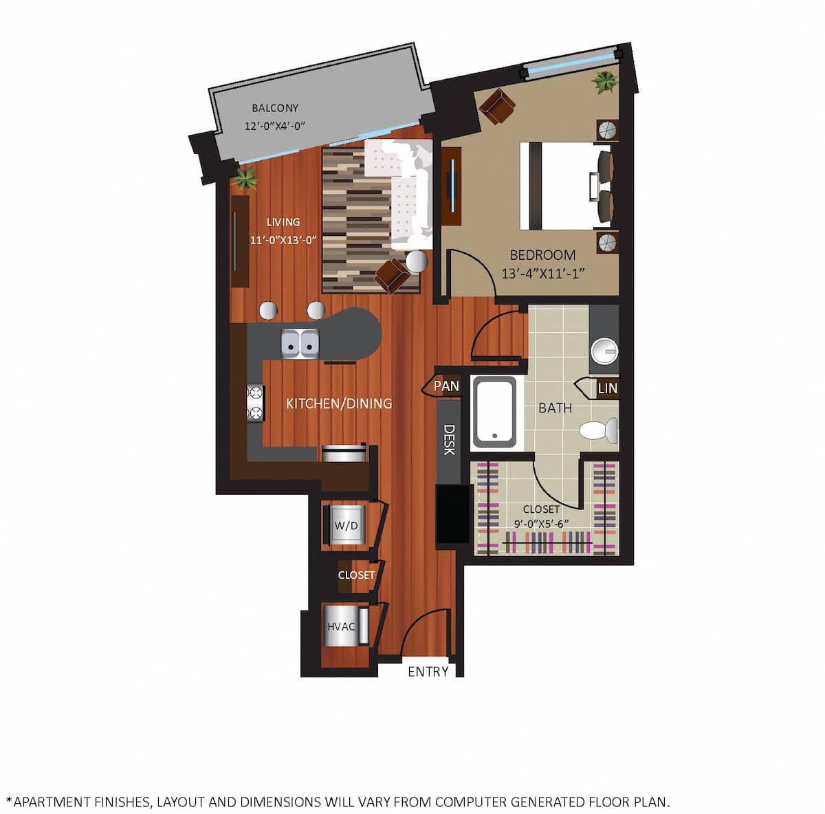 Floorplan diagram for A3, showing 1 bedroom