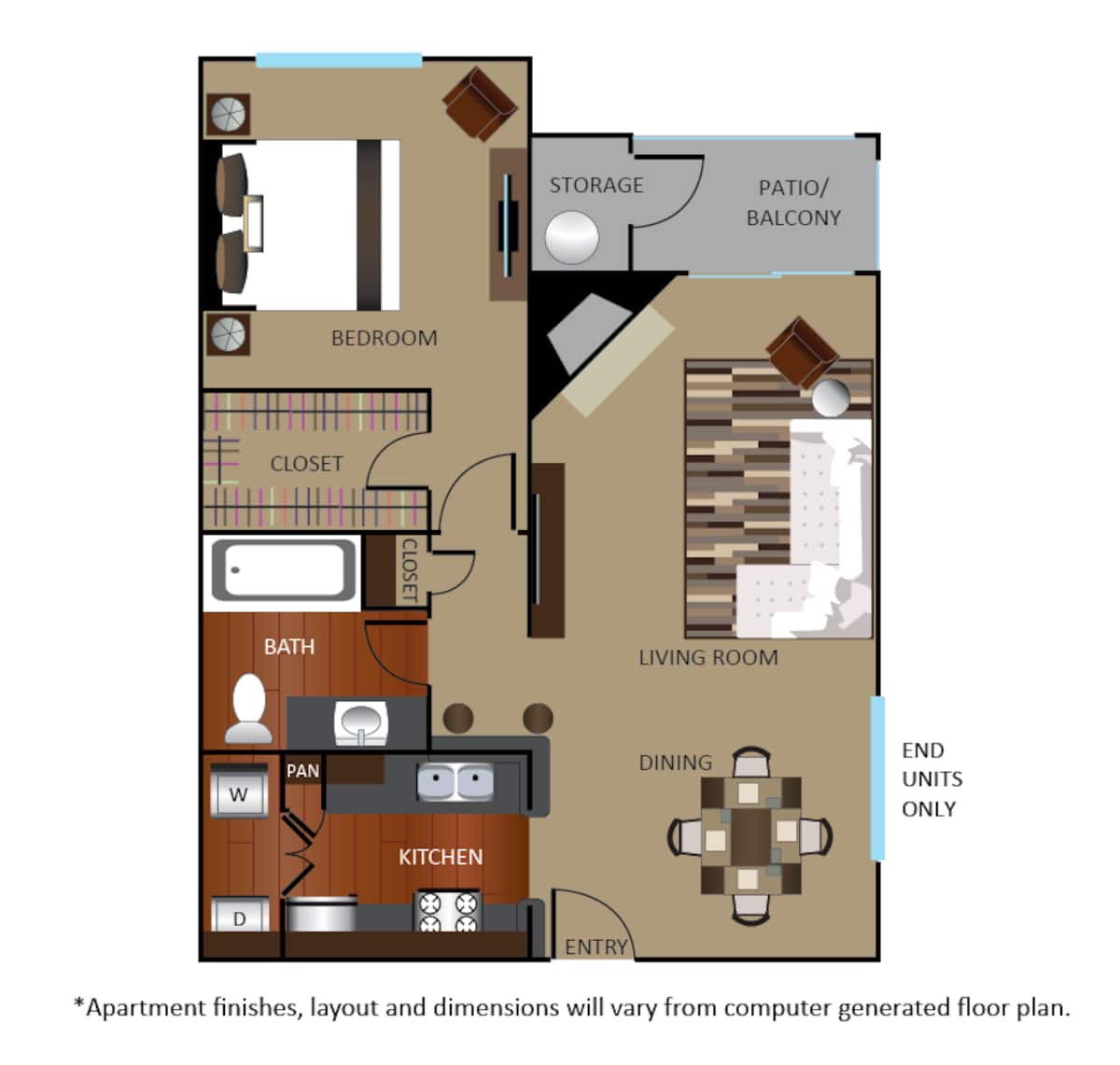 Floorplan diagram for A3, showing 1 bedroom