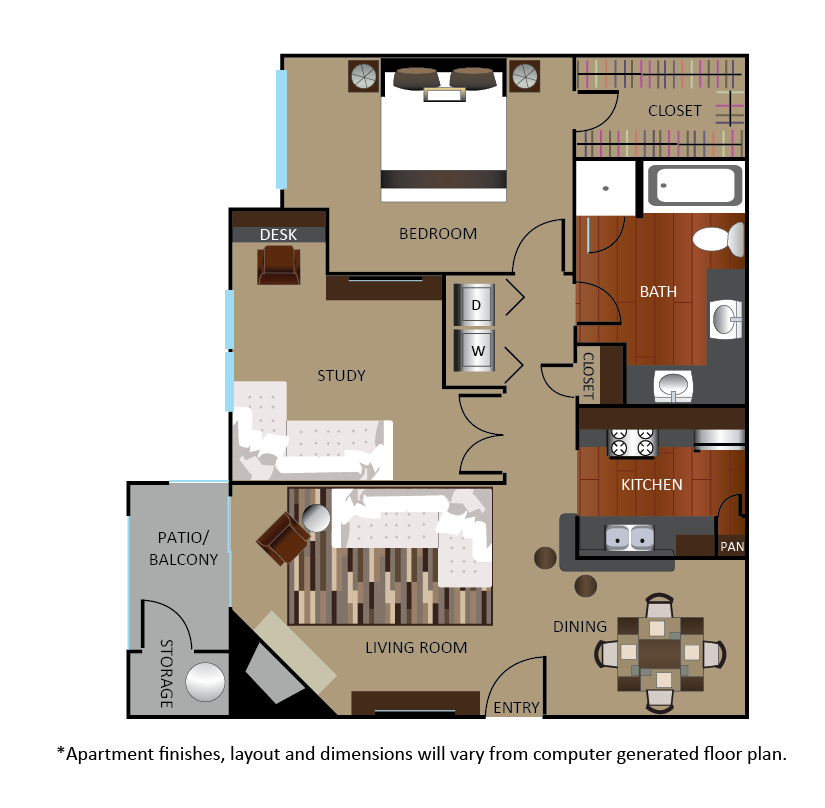 Floorplan diagram for BR + DEN, showing 1 bedroom
