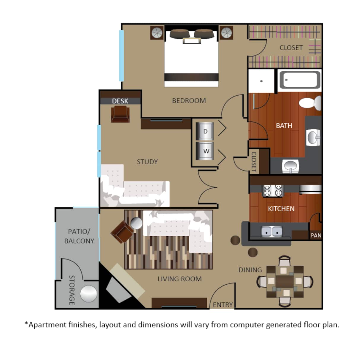 Floorplan diagram for BR + DEN, showing 1 bedroom