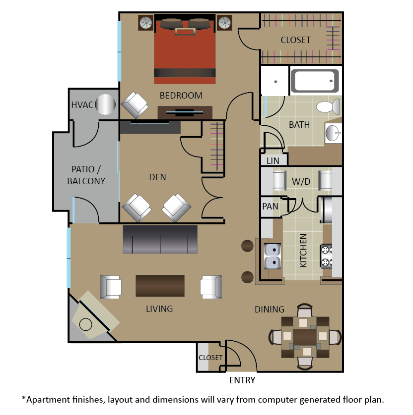 Floorplan diagram for B + DEN, showing 1 bedroom