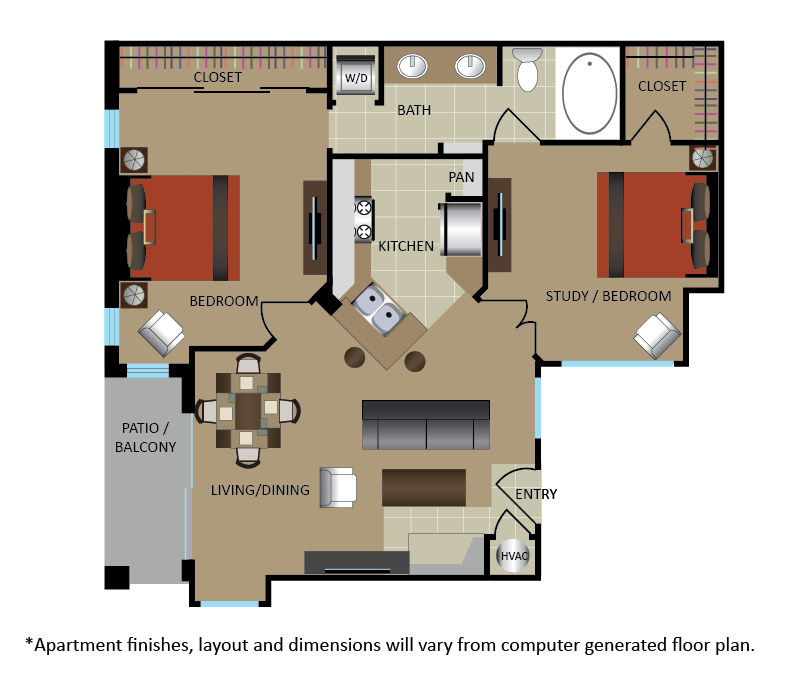 Floorplan diagram for CHELSEA + DEN, showing 1 bedroom