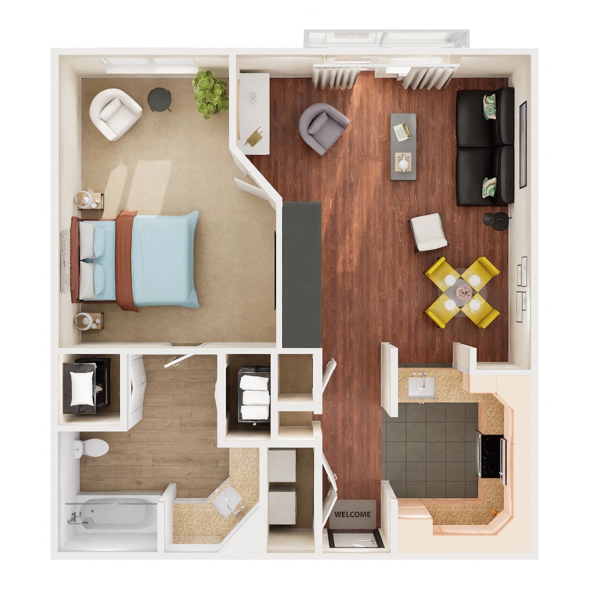 Floorplan diagram for A1, showing 1 bedroom