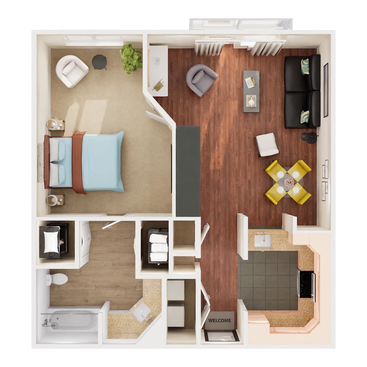 Floorplan diagram for A1, showing 1 bedroom