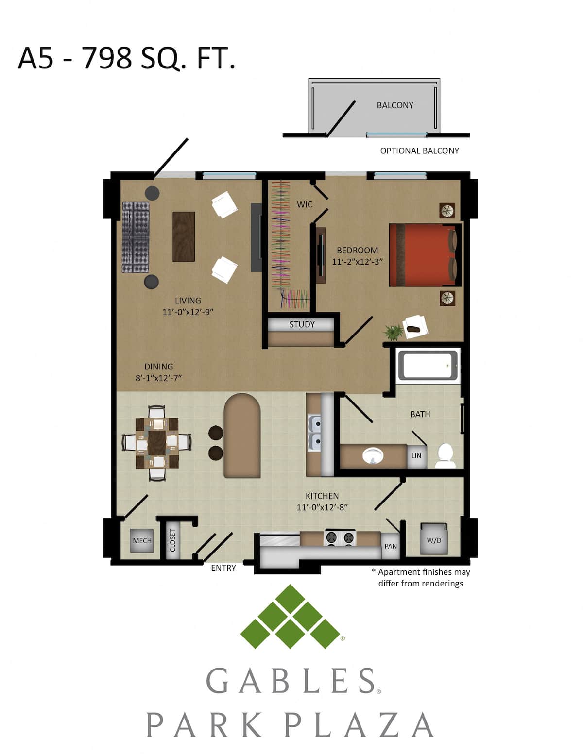 Floorplan diagram for A5, showing 1 bedroom