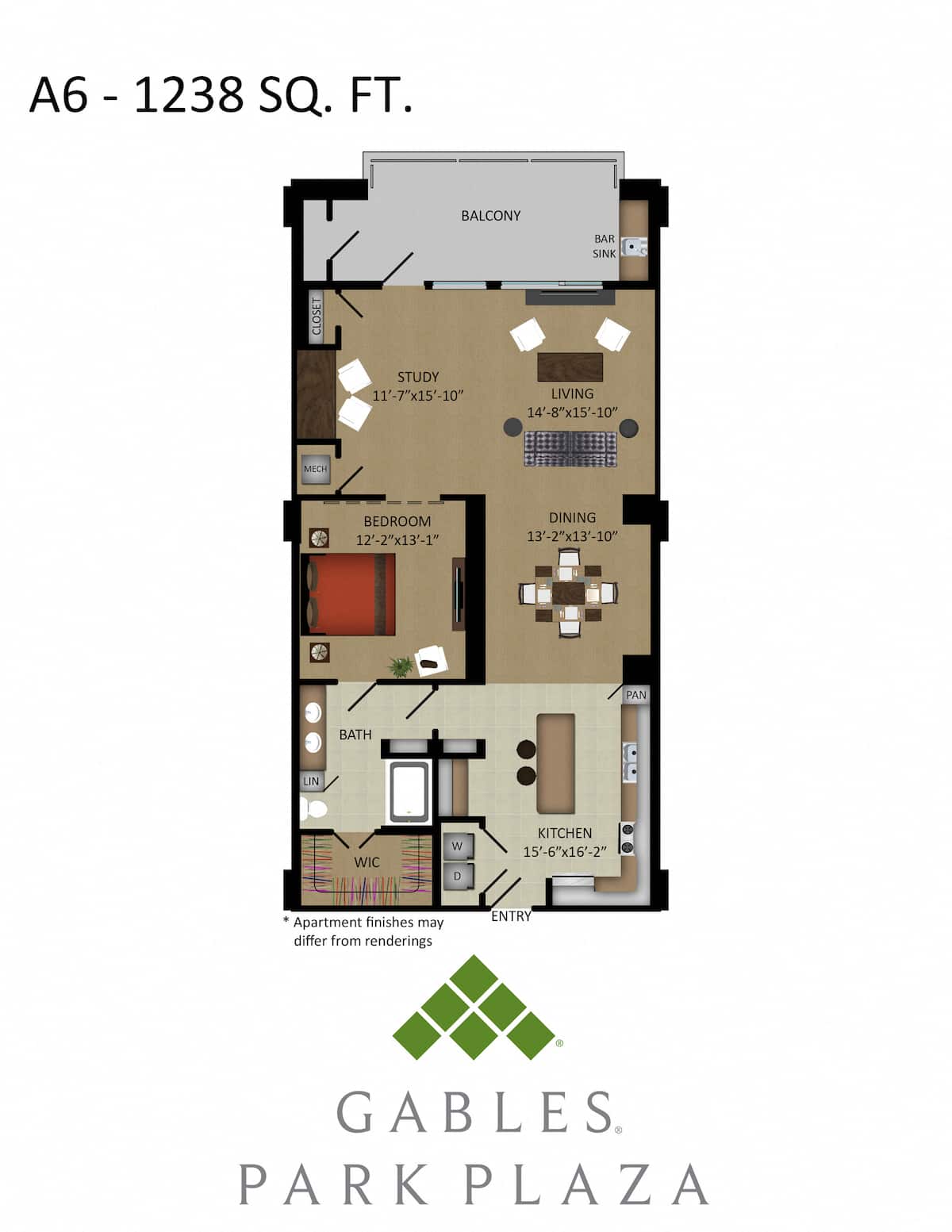 Floorplan diagram for A6, showing 1 bedroom