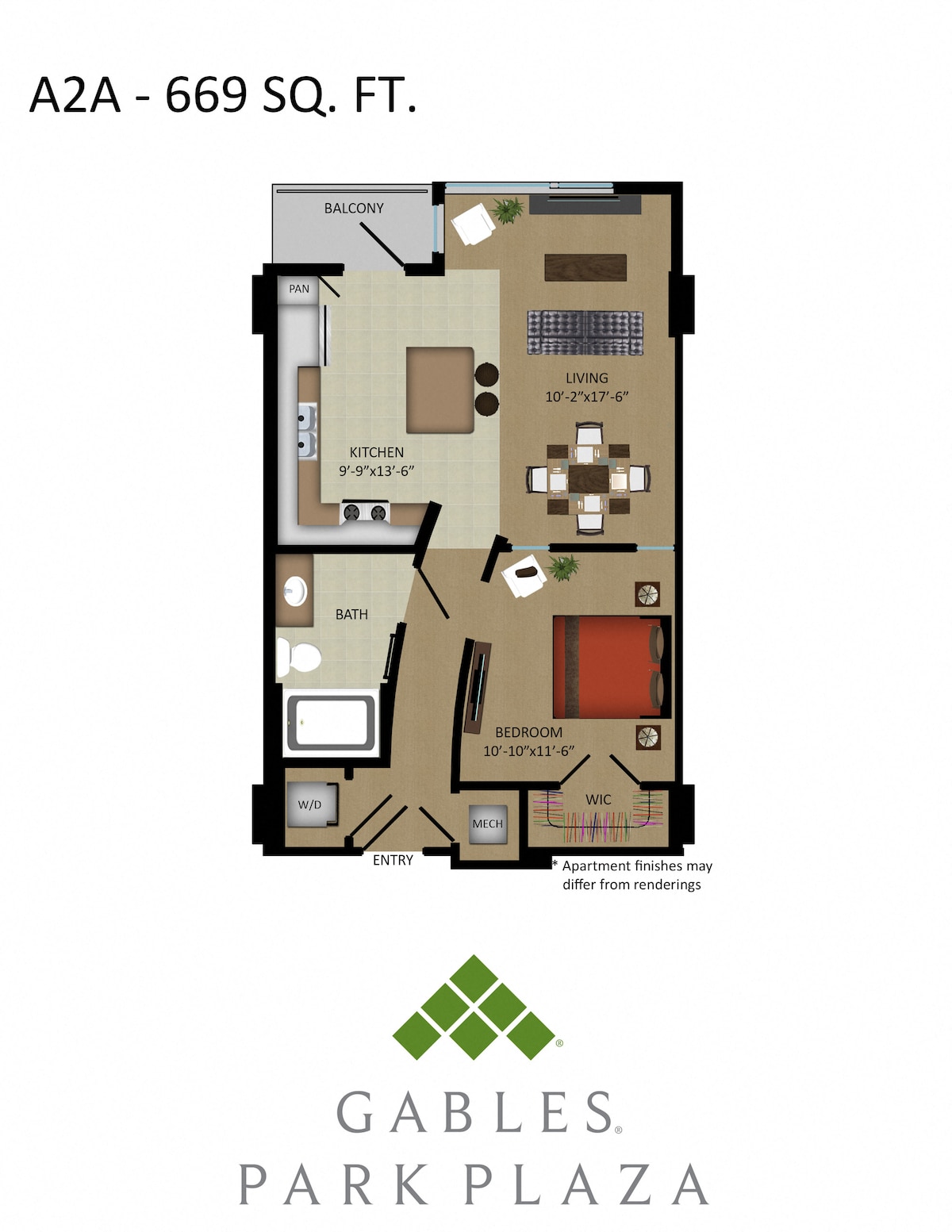 Floorplan diagram for A2A, showing 1 bedroom