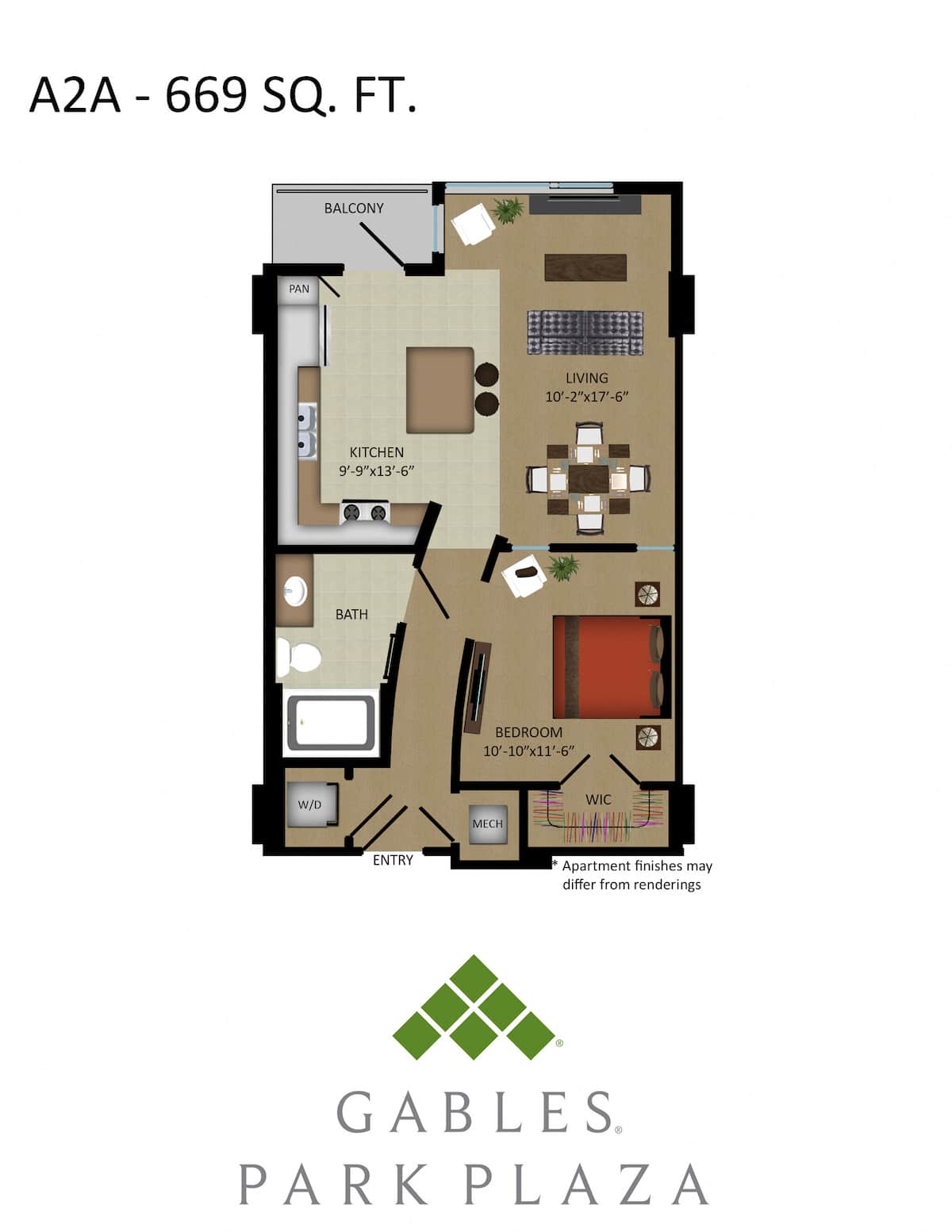 Floorplan diagram for A2A, showing 1 bedroom