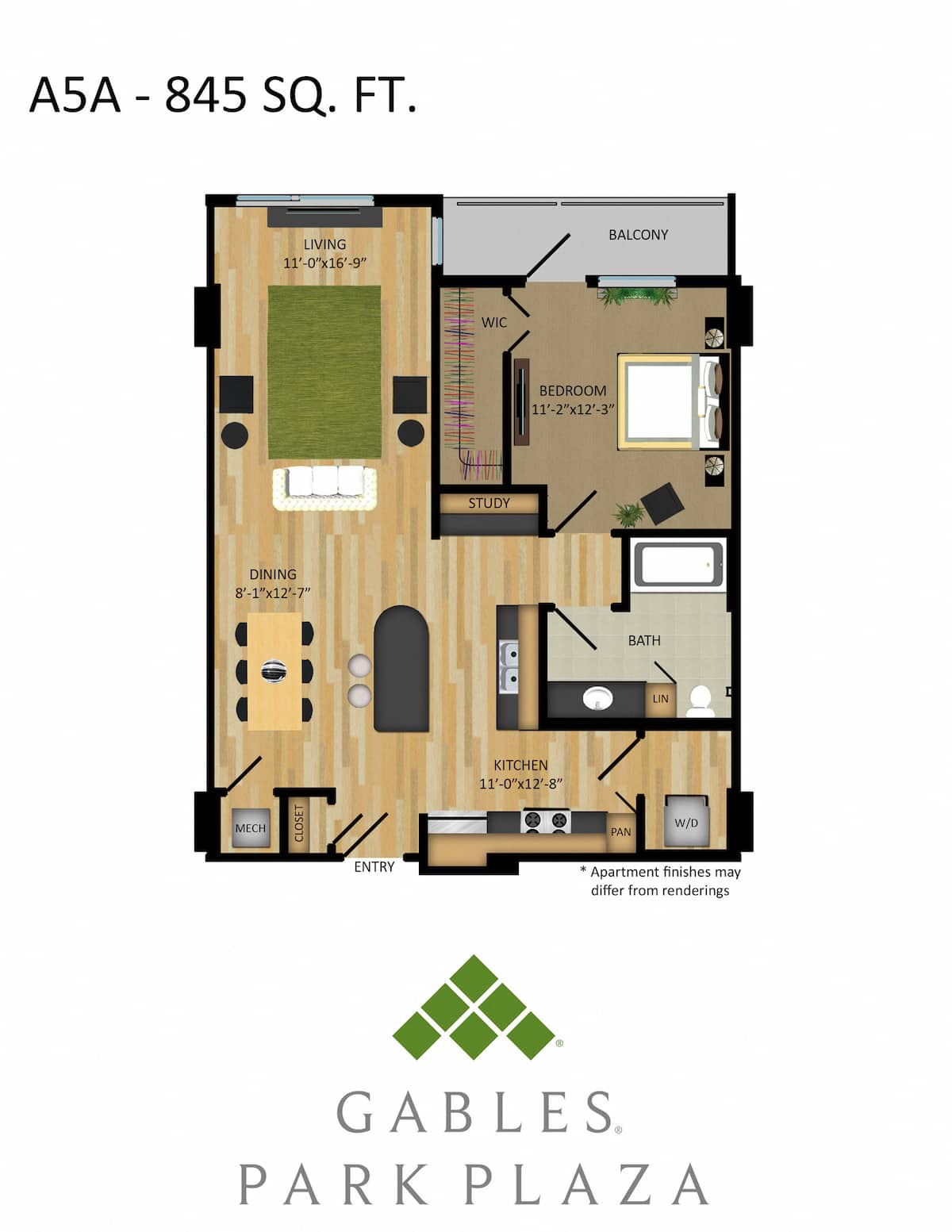 Floorplan diagram for A5A, showing 1 bedroom