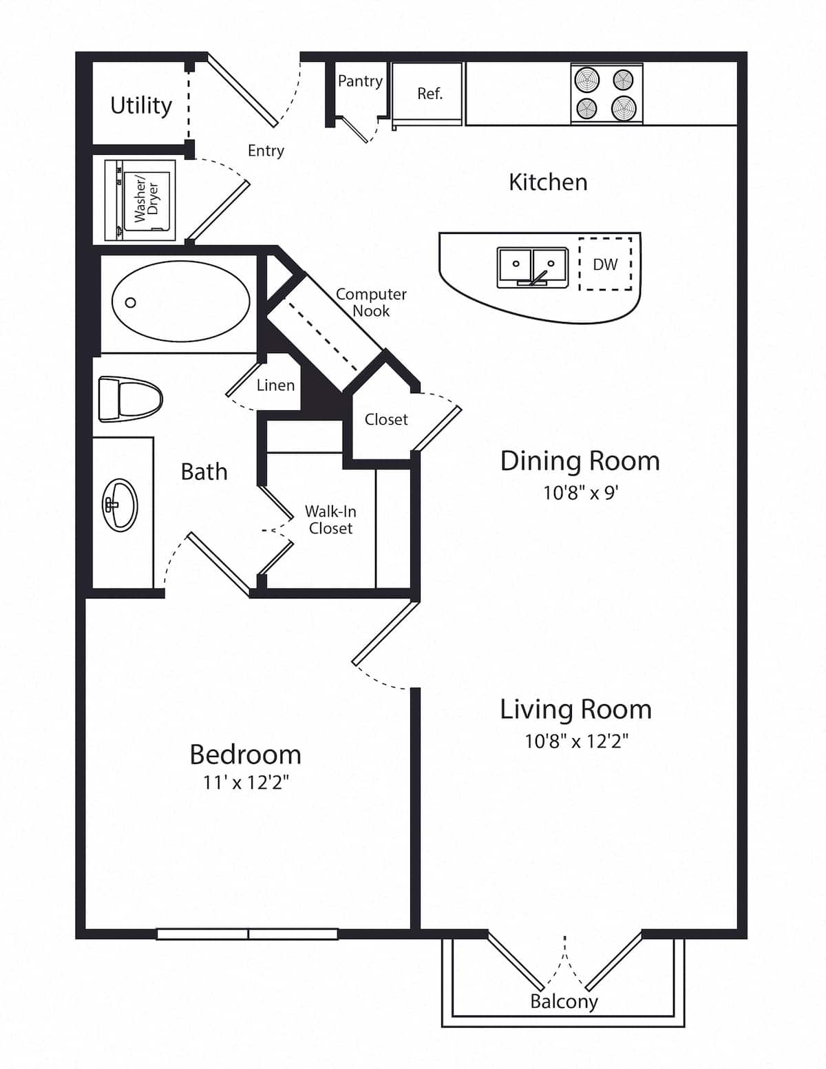 Floorplan diagram for A1, showing 1 bedroom
