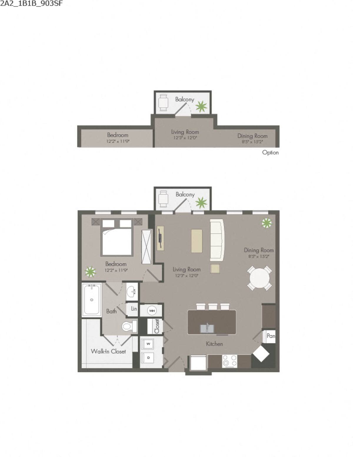 Floorplan diagram for 2A2, showing 1 bedroom