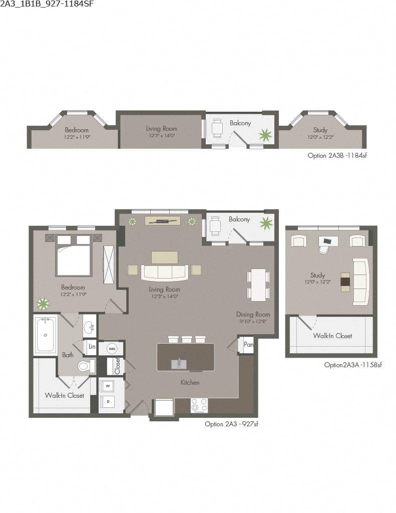 Floorplan diagram for 2A3, showing 1 bedroom
