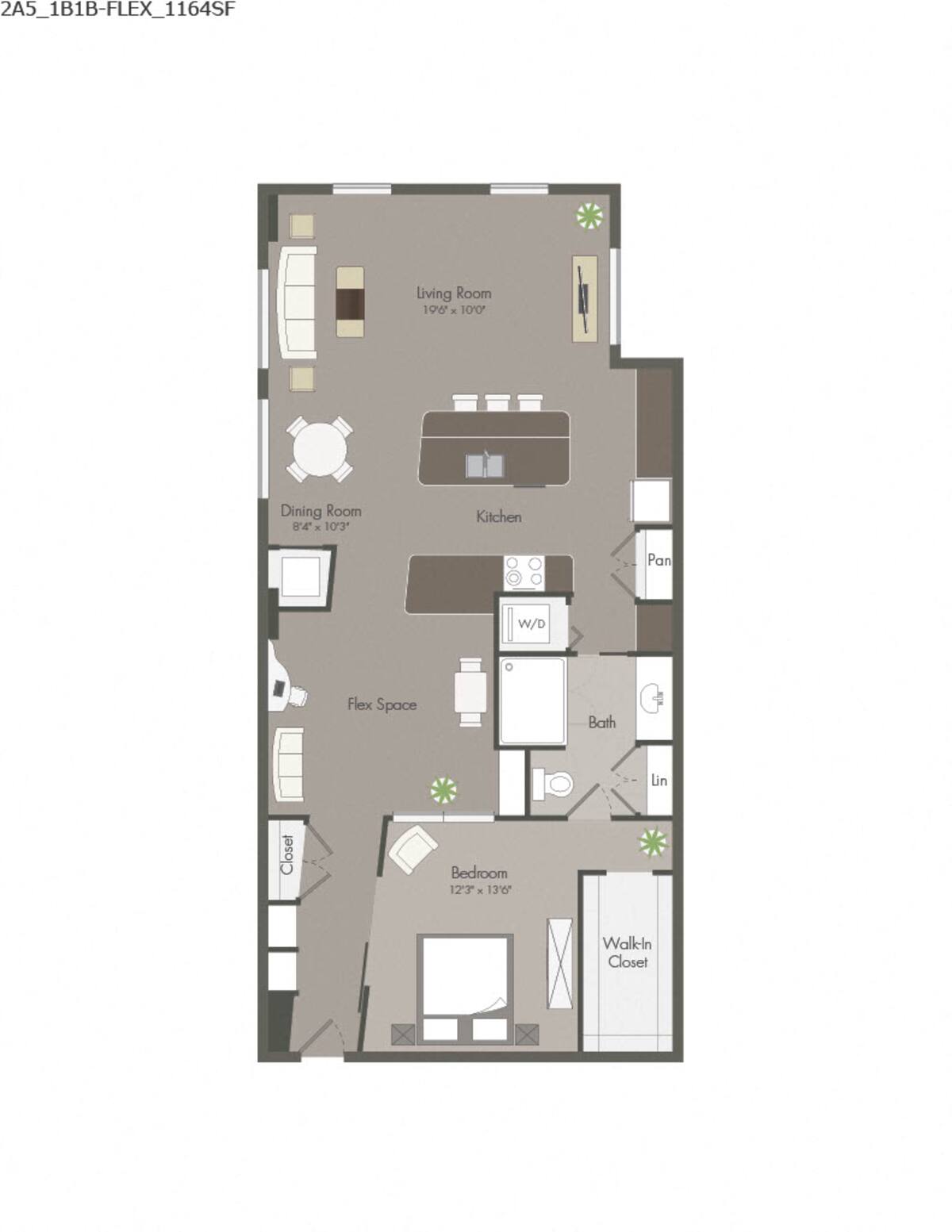 Floorplan diagram for 2A5, showing 1 bedroom