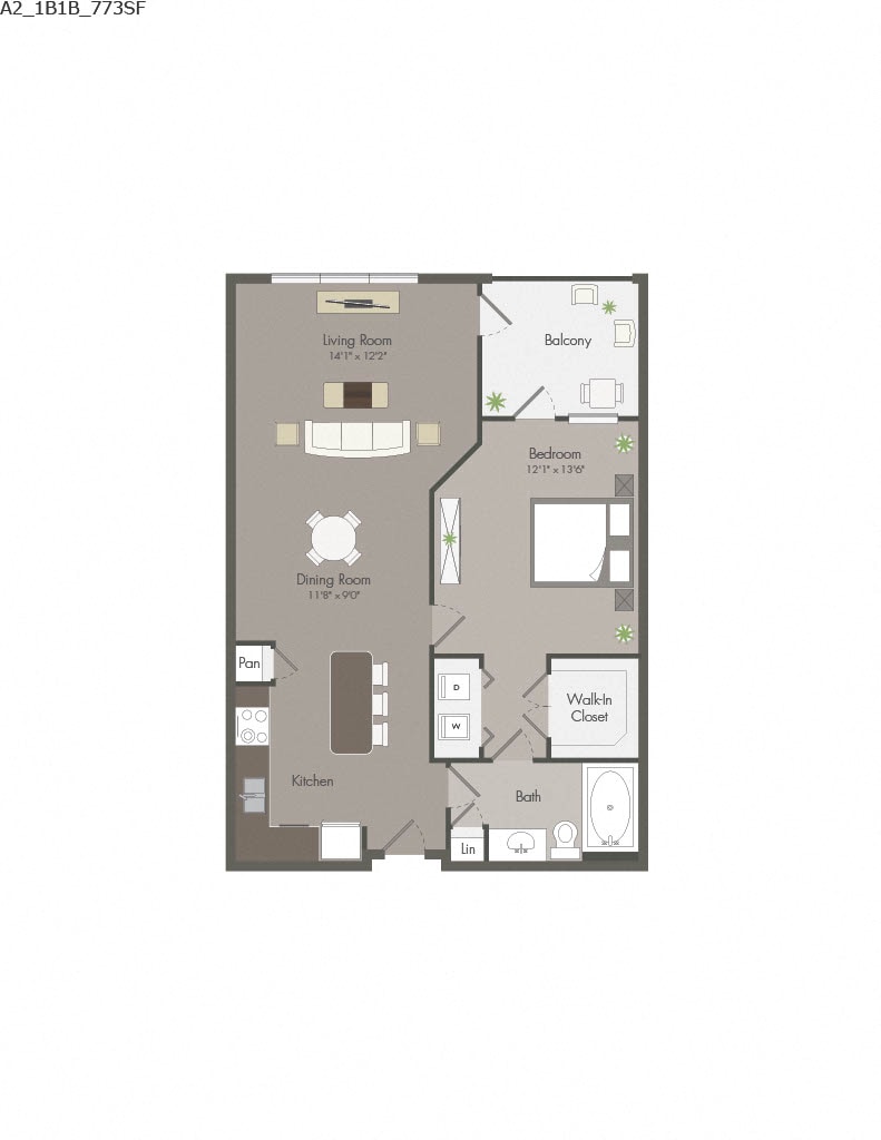 Floorplan diagram for A2, showing 1 bedroom