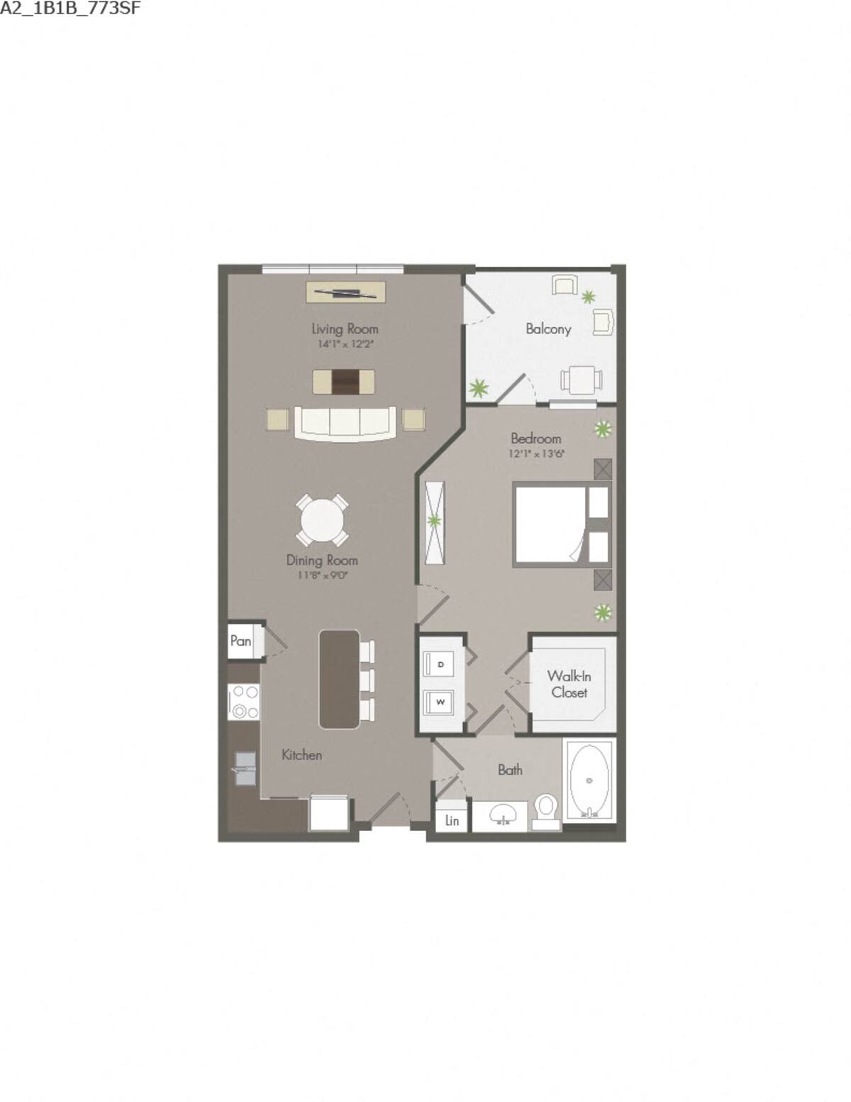 Floorplan diagram for A2, showing 1 bedroom