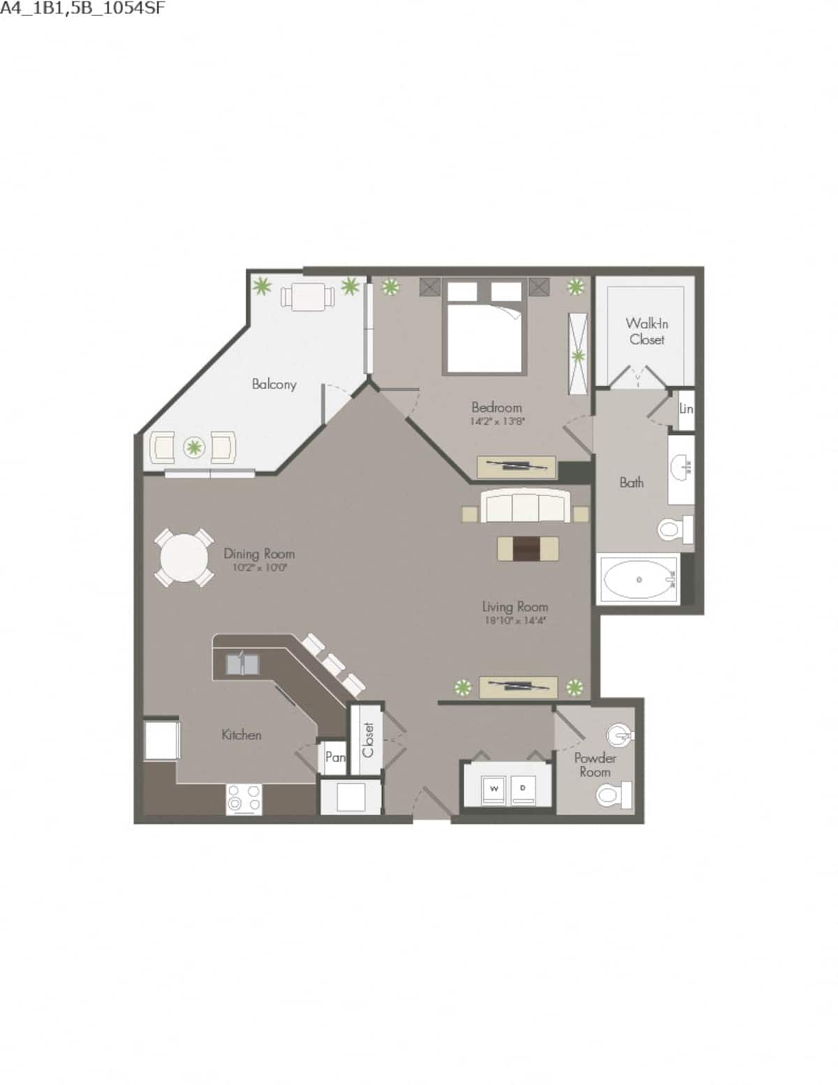 Floorplan diagram for A4, showing 1 bedroom