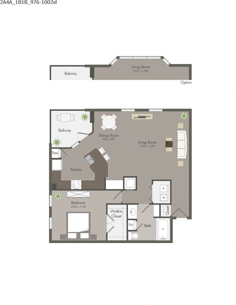 Floorplan diagram for 2A4, showing 1 bedroom