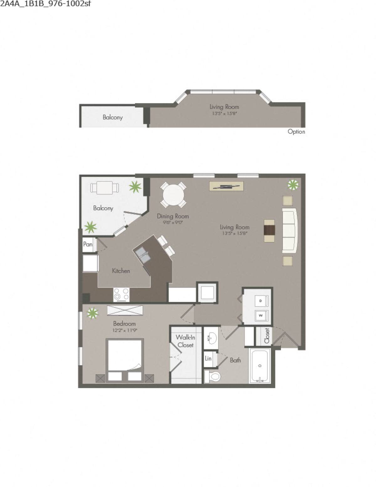 Floorplan diagram for 2A4, showing 1 bedroom