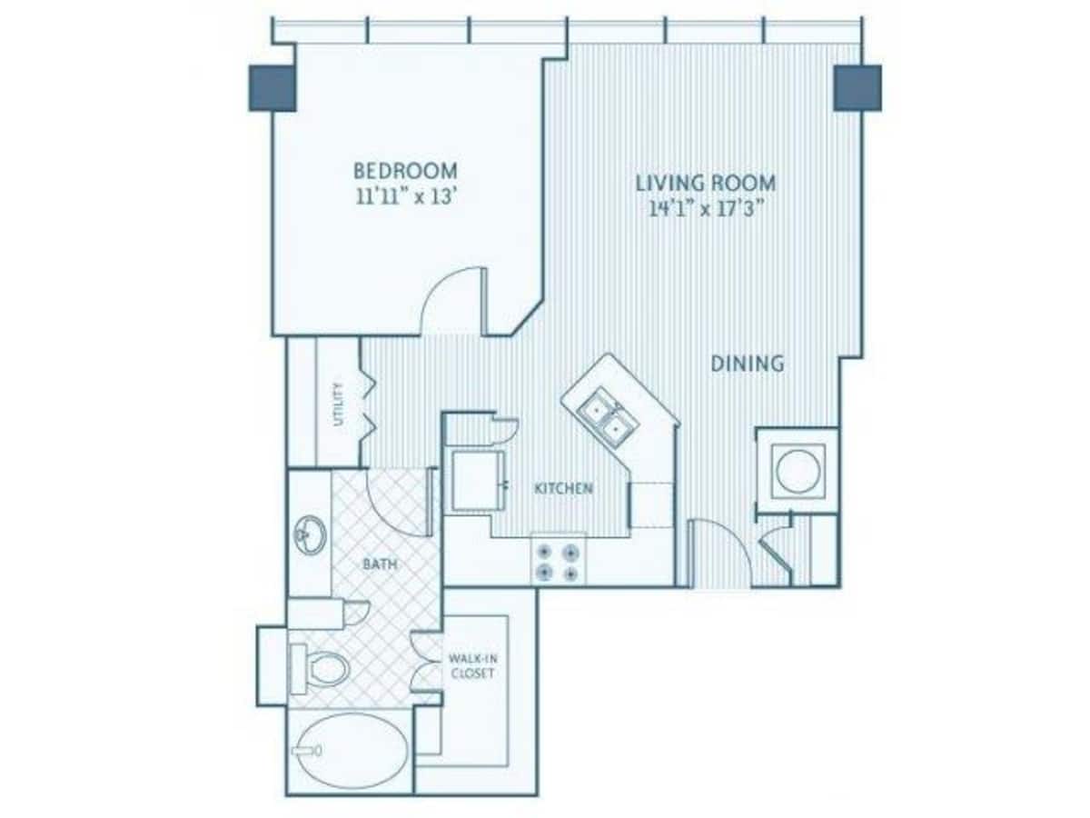Floorplan diagram for A2A, showing 1 bedroom