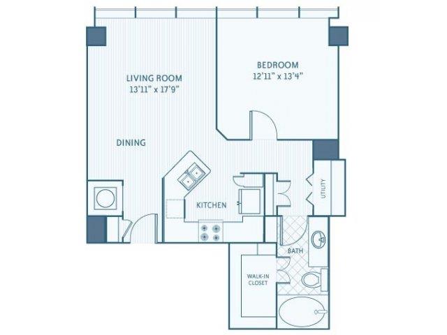 Floorplan diagram for A2C, showing 1 bedroom