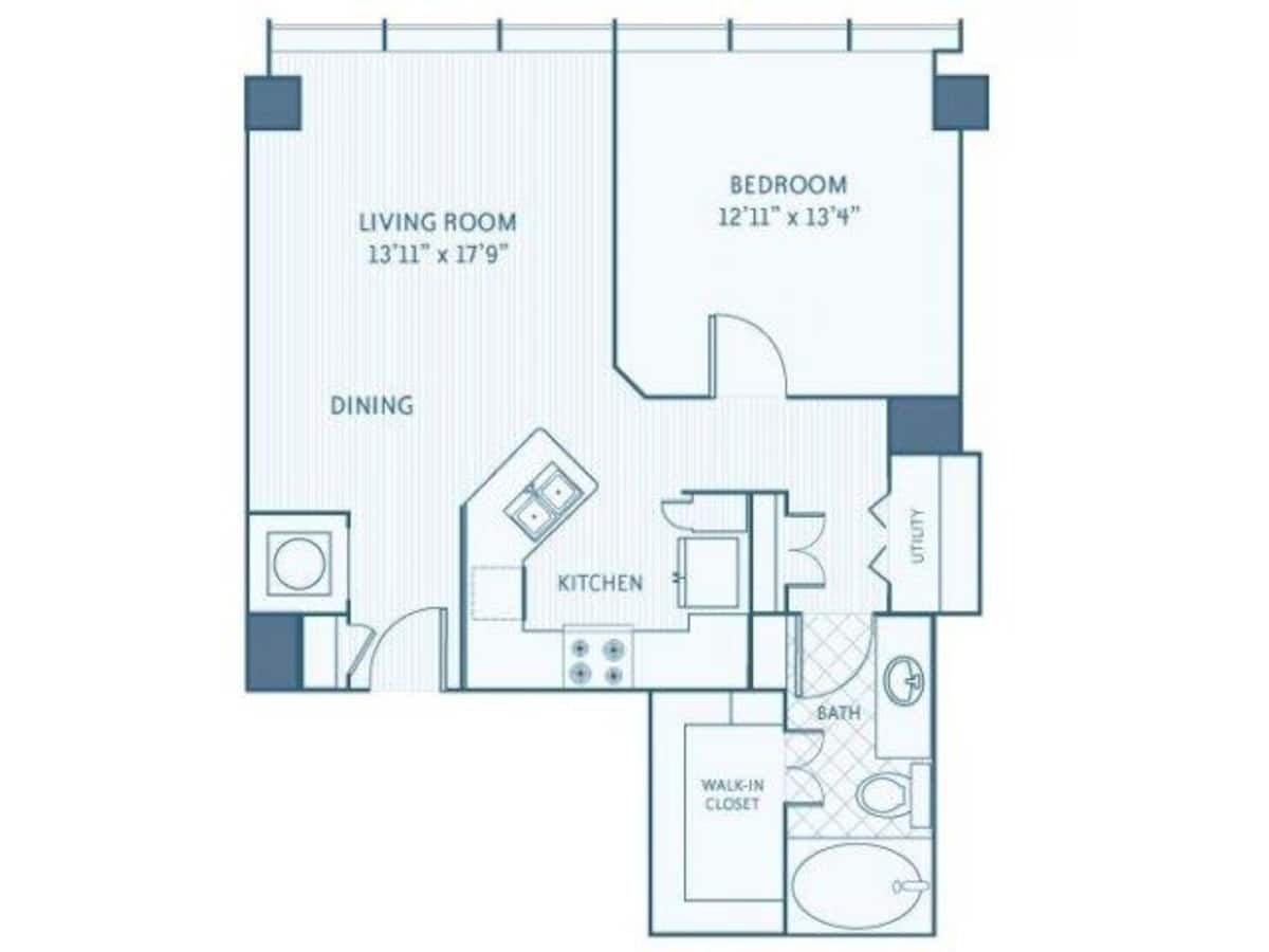 Floorplan diagram for A2C, showing 1 bedroom