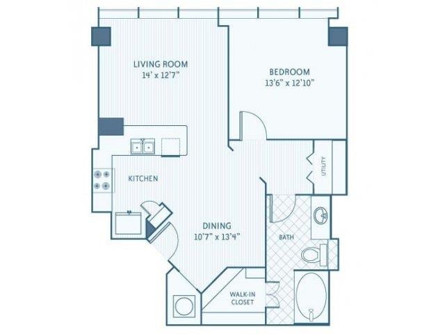 Floorplan diagram for A2B, showing 1 bedroom