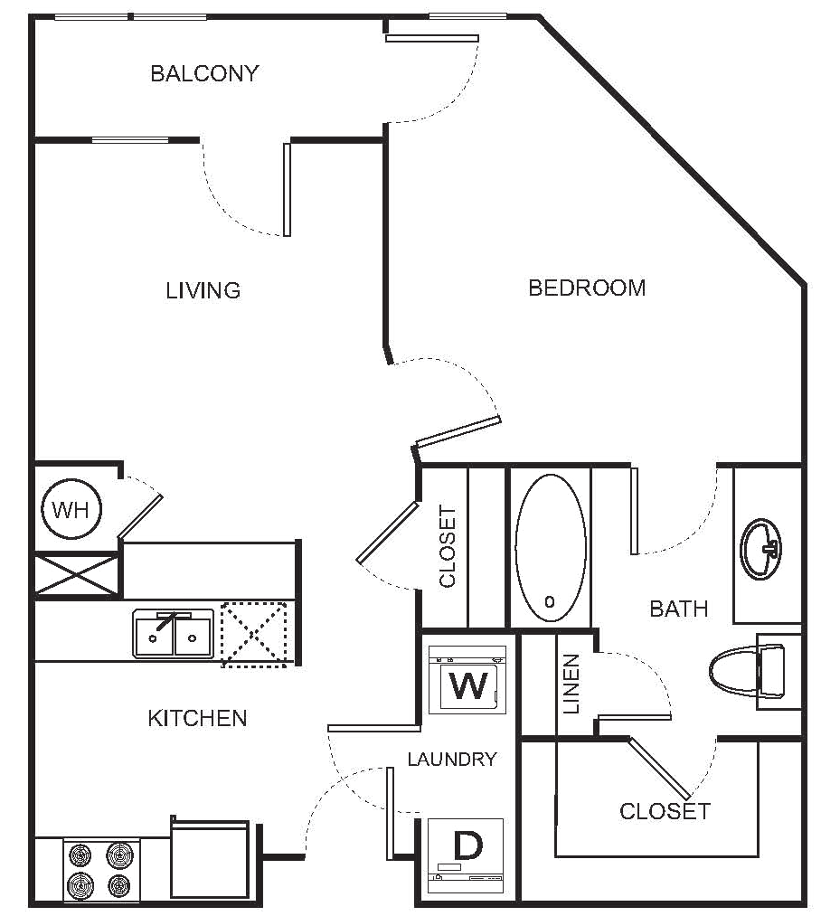 Floorplan diagram for A0-A One Bedroom, showing Studio