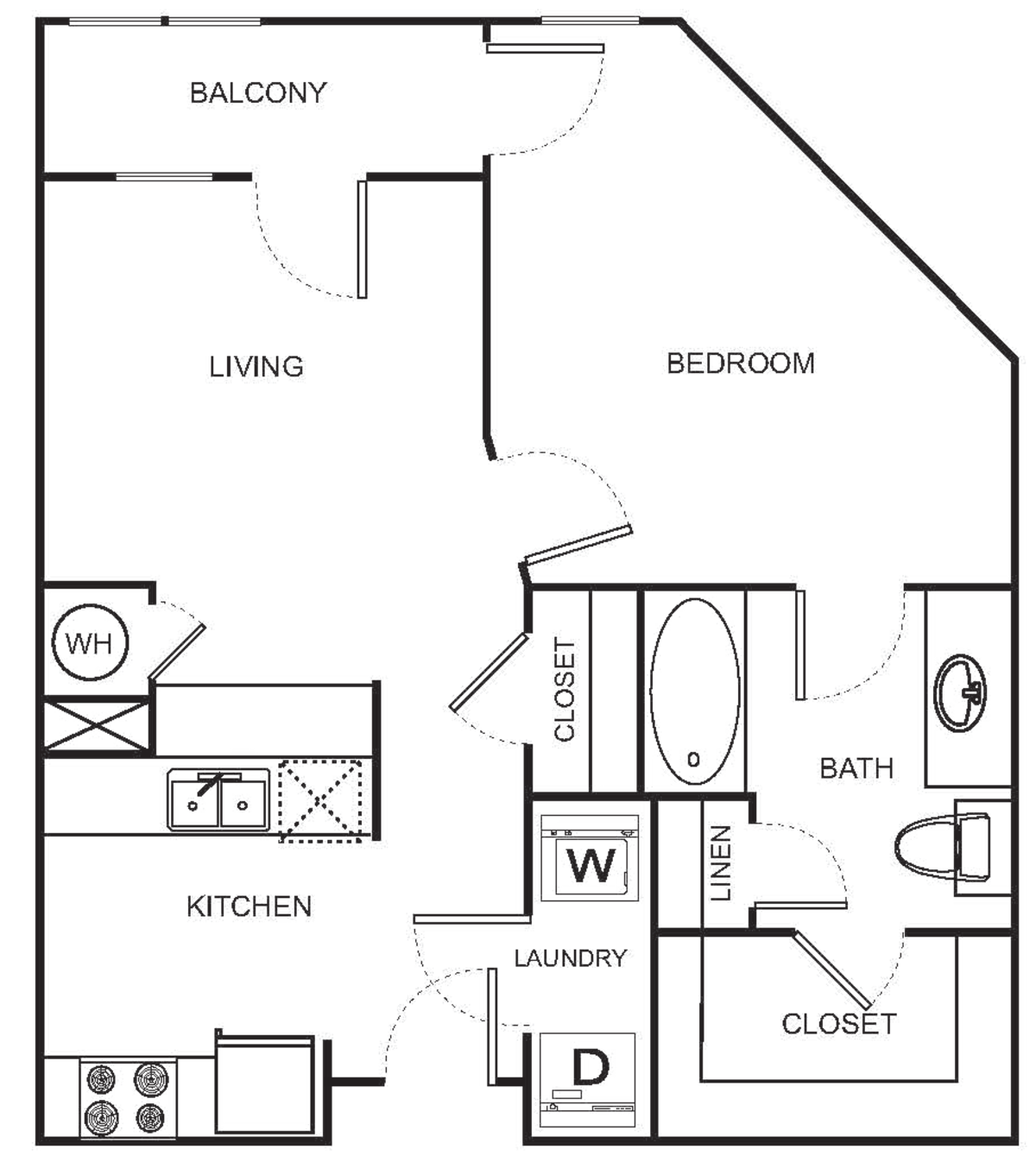 Floorplan diagram for A0-A One Bedroom, showing Studio