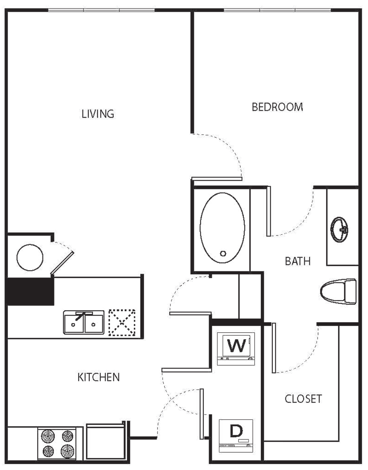 Floorplan diagram for A0 One Bedroom Reimagined, showing Studio