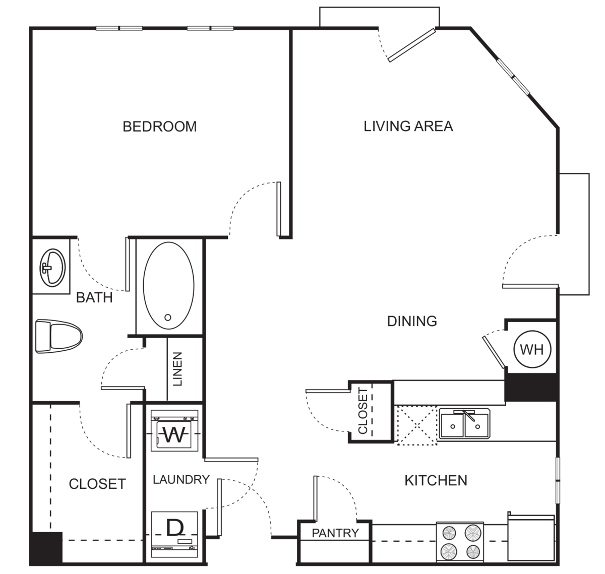 Floorplan diagram for A0-C One Bedroom, showing Studio