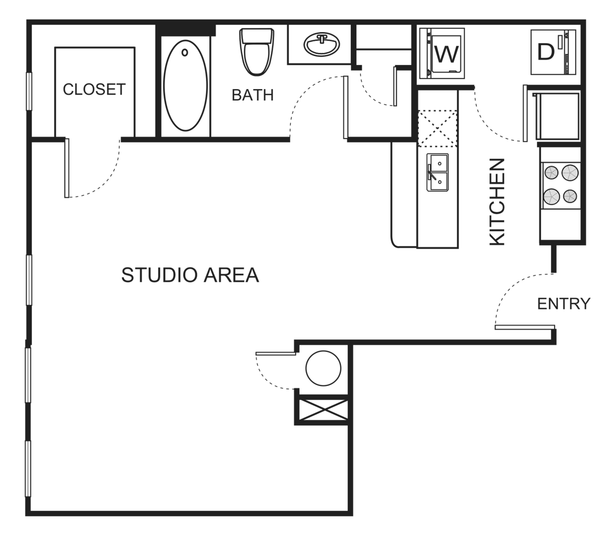 Floorplan diagram for E3-A Studio, showing Studio