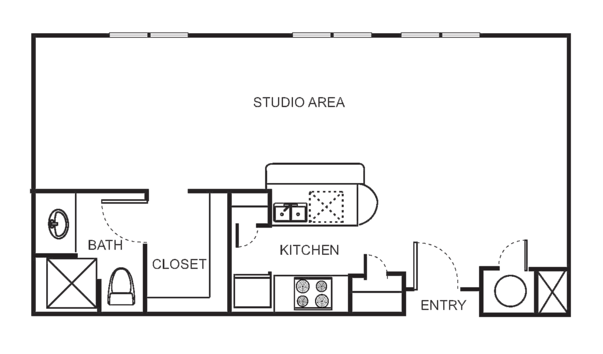 Floorplan diagram for Indi 2-C Studio, showing Studio
