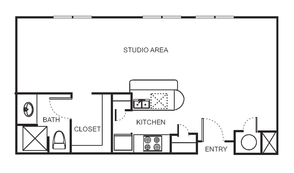 Floorplan diagram for Indi 2-C Studio, showing Studio