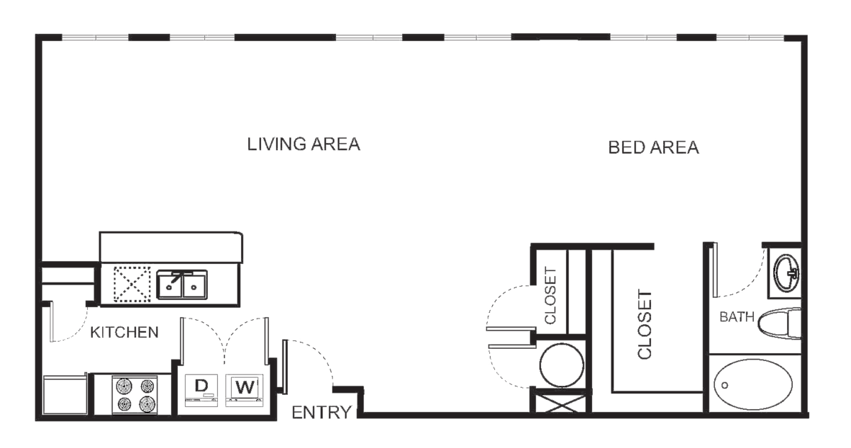 Floorplan diagram for Indi 2-DE Studio, showing Studio